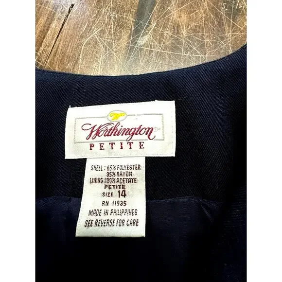 VINTAGE, 2PC- Women's Biz Suit, Navy, Worthington Petite, SZ 14,Work Wear,Office - Picture 12 of 16